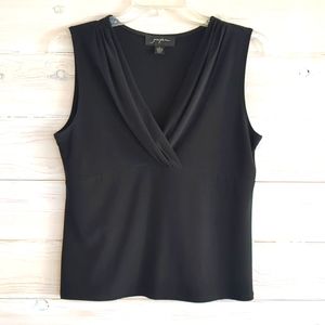 Josephine Stretchy Sleeveless Black Top Small, V Neck Elegant Pleated Cropped